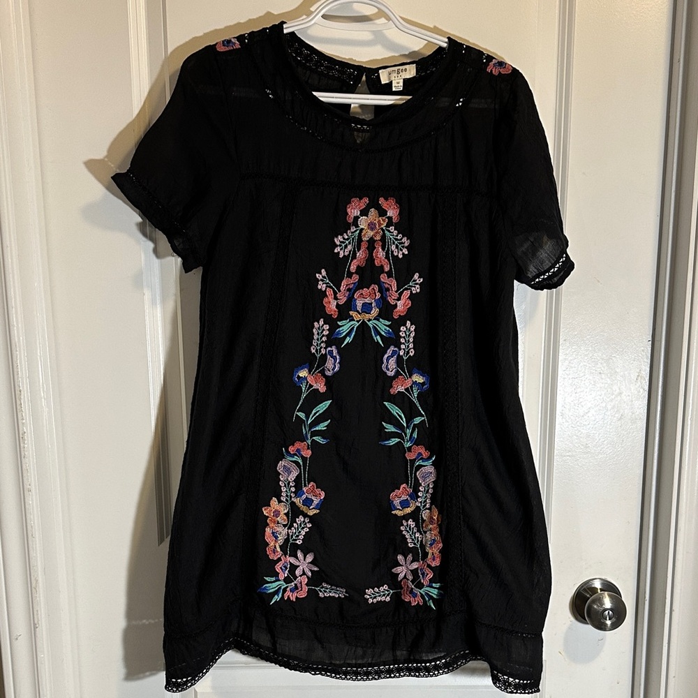 Umgee Black Blouse with Colorful Embroidery